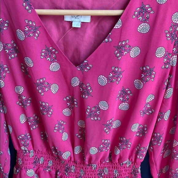 LOFT Vibrant Pink Floral V-Neck Dress - Picture 3 of 6